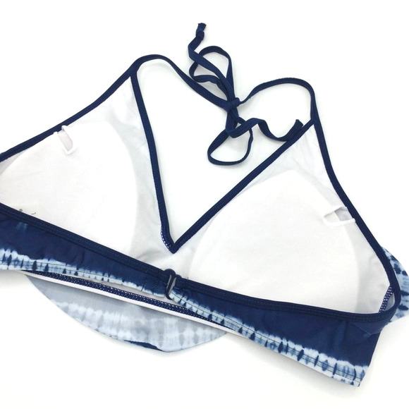 BOBBIE BROOKS Tie Dye Stripe Flounce Front Halter Tie Swim Top SZ L - Picture 9 of 11